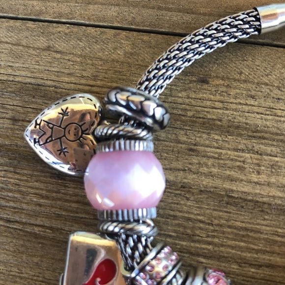 Brighton Pink & Silver Plated Slide Charm Bracelet 17 Charms! EUC - Picture 8 of 14